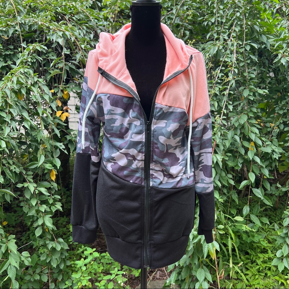 Cellabie Camo and Pink Hoodie Zip Up Sweatshirt